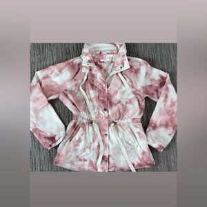 Maurice’s Size XS Spring Zip Up Jacket Cinched Waist Dusty Pink & Cream EUC